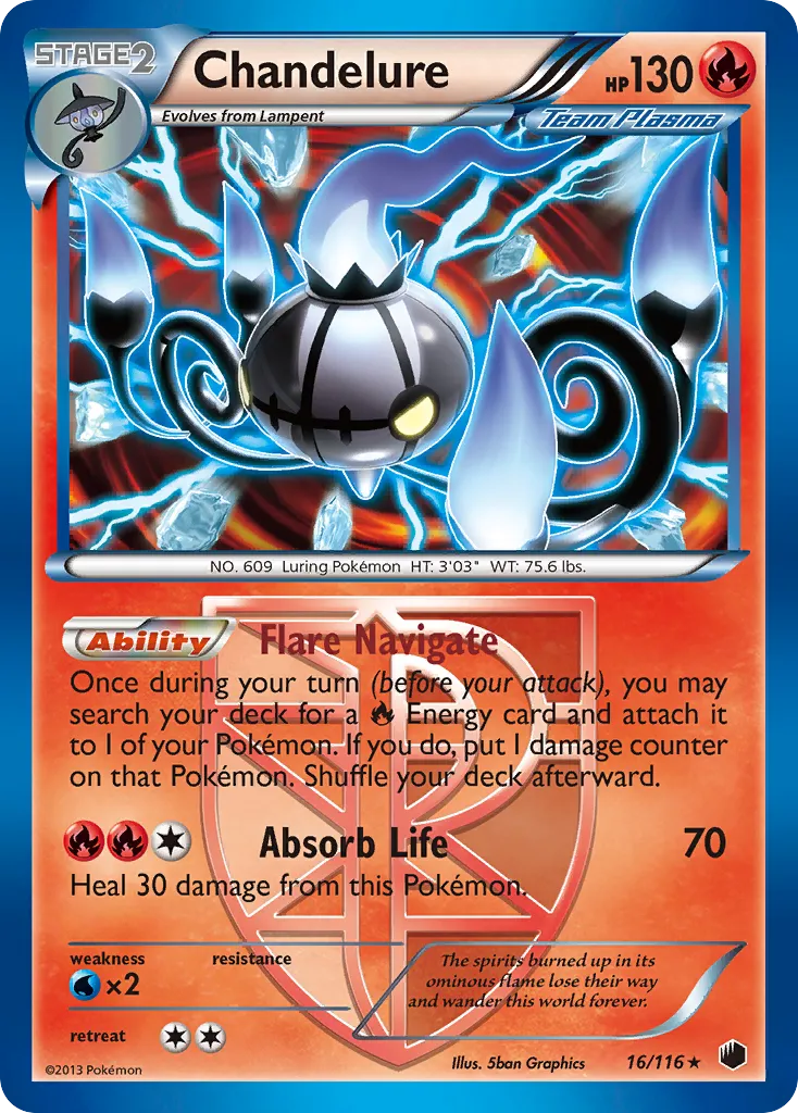 2013 Plasma Freeze Chandelure #016/116 Rare Holo card image
