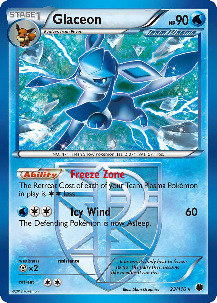 2013 Plasma Freeze Glaceon #023/116 Rare card image