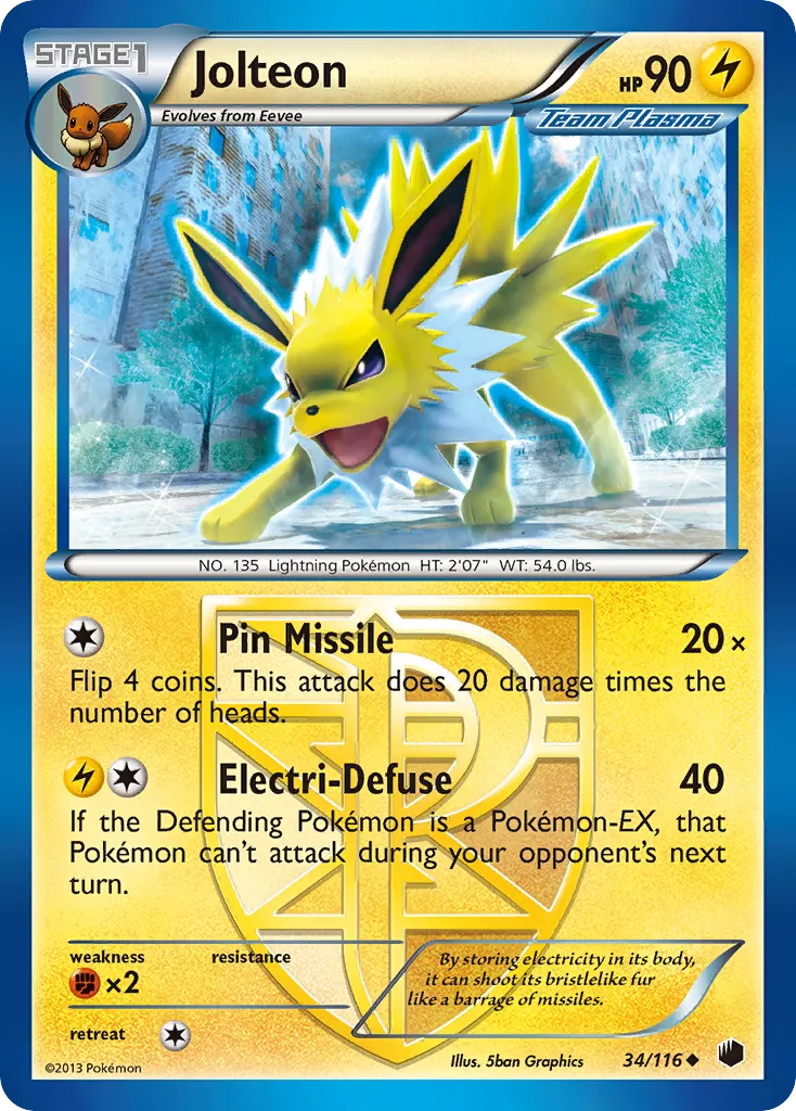 2013 Plasma Freeze Jolteon Uncommon #034/116 Uncommon card image