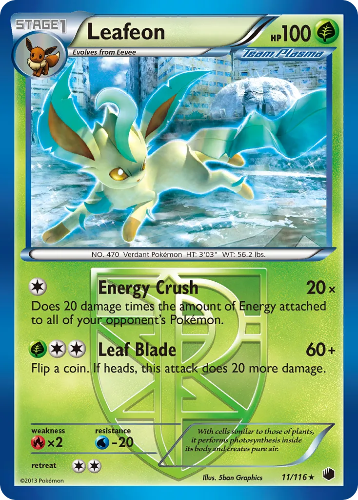 2013 Plasma Freeze Leafeon #011/116 Rare card image