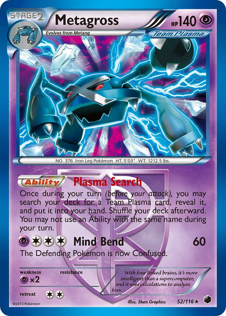 2013 Plasma Freeze Metagross #052/116 Rare Holo card image