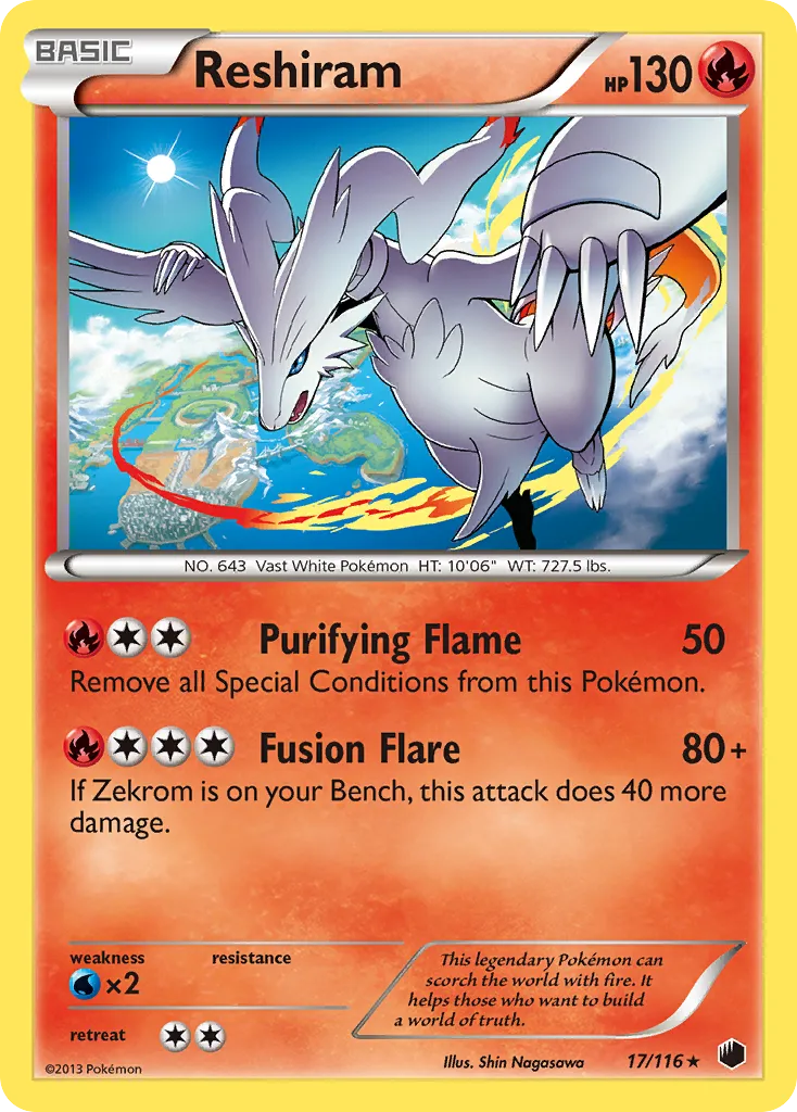 2013 Plasma Freeze Reshiram #017/116 Rare Holo card image