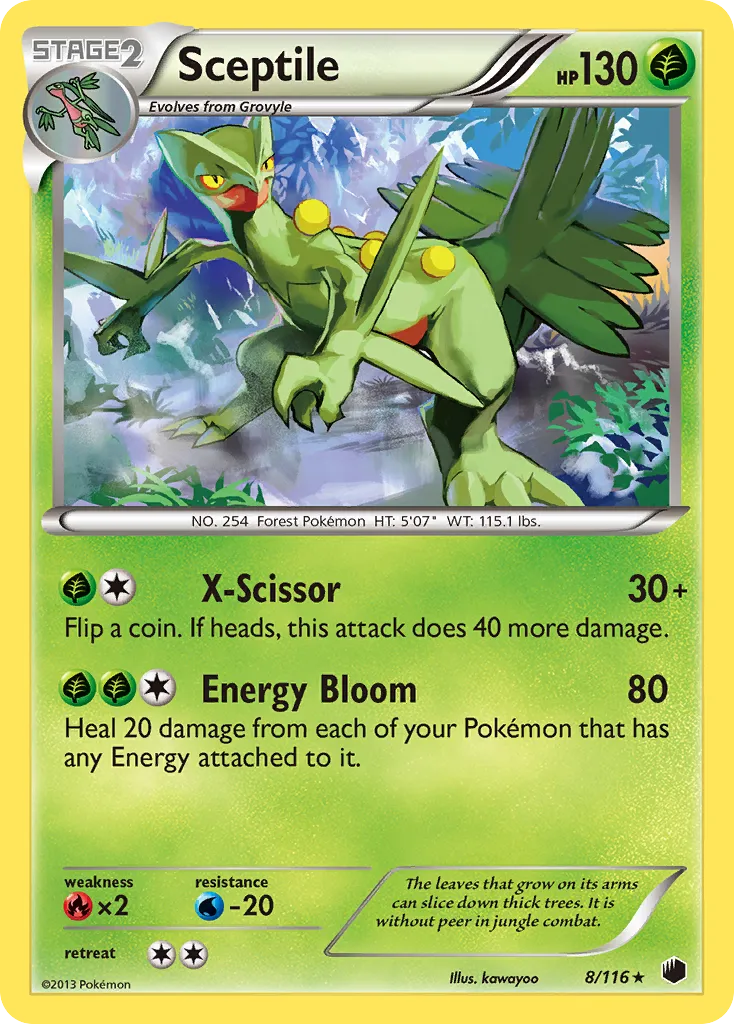 2013 Plasma Freeze Sceptile #008/116 Rare Holo card image