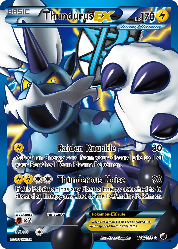 2013 Plasma Freeze Thundurus-EX #038/116 Rare Holo EX card image