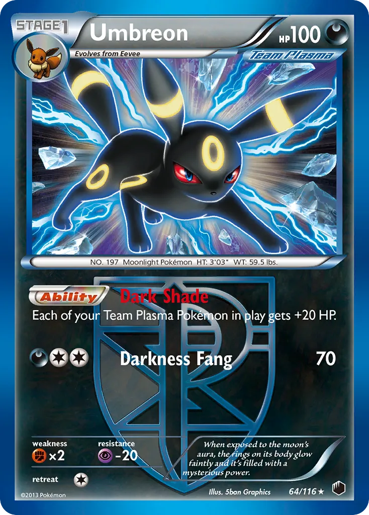 2013 Plasma Freeze Umbreon #064/116 Rare Holo card image