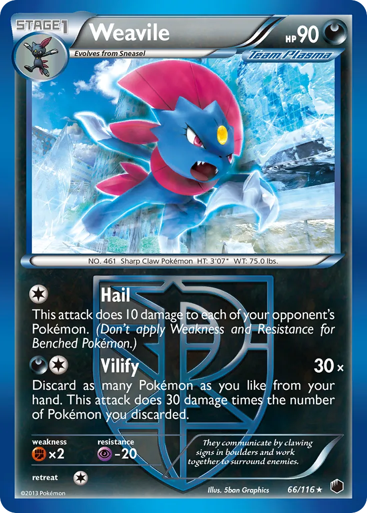 2013 Plasma Freeze Weavile #066/116 Rare card image