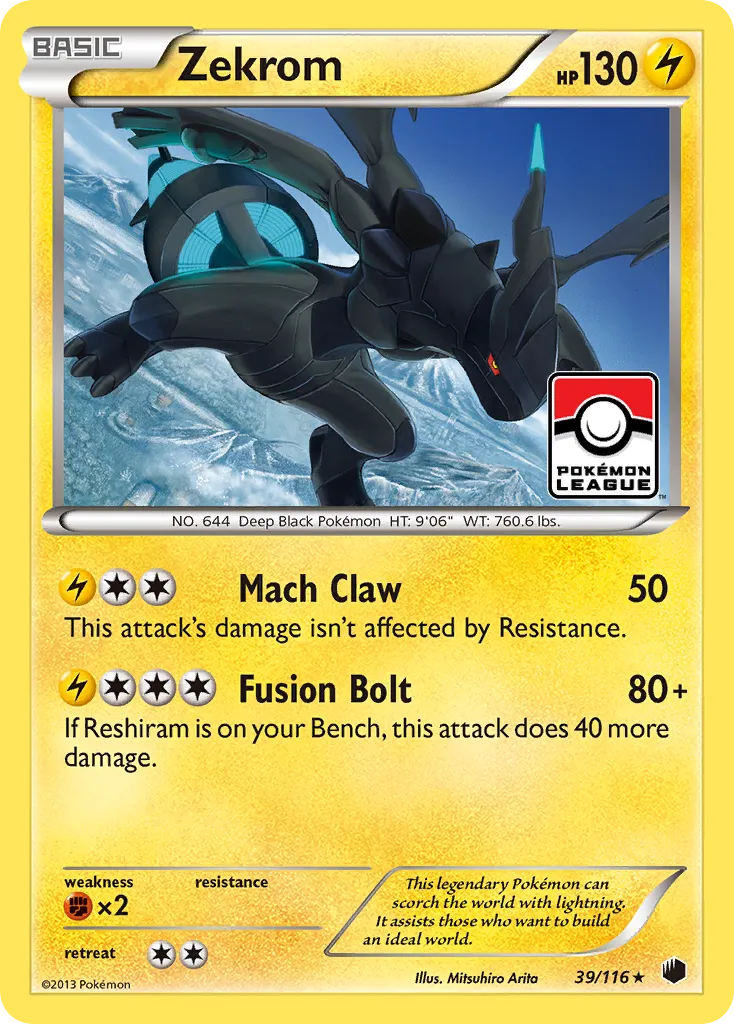 2013 Plasma Freeze Zekrom #039/116 Rare Holo card image
