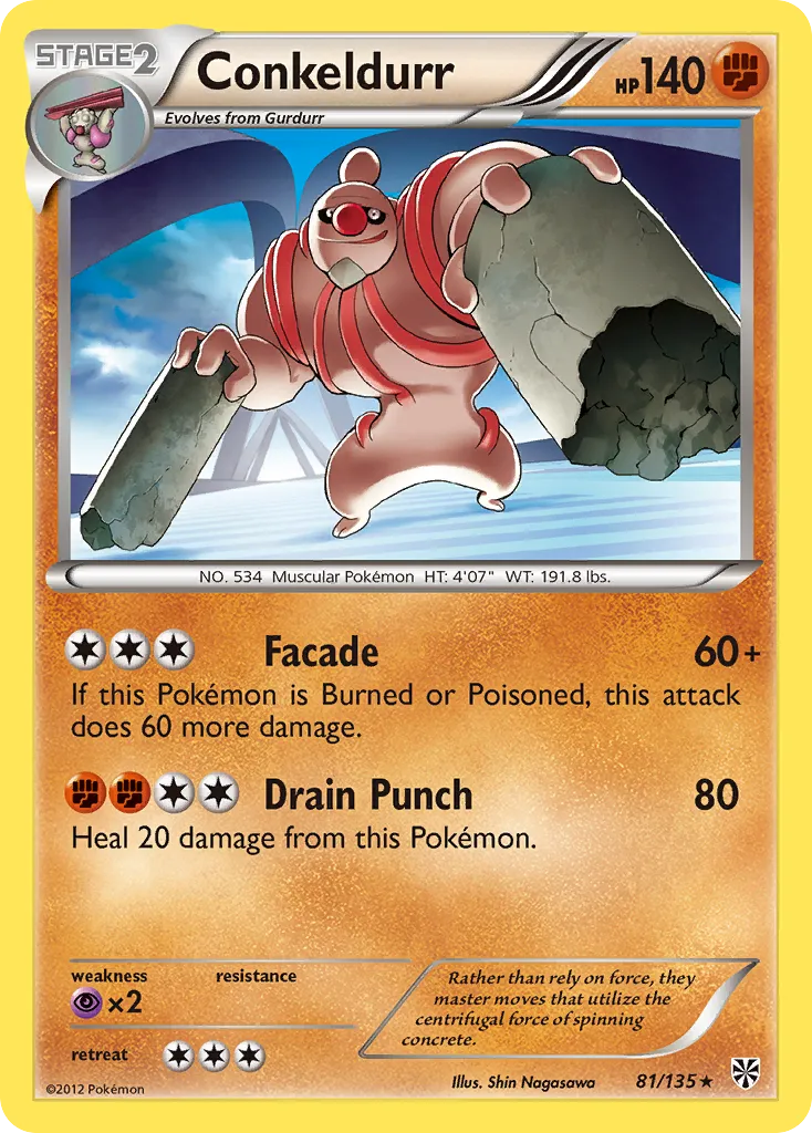 2013 Plasma Storm Conkeldurr Rare #081/135 Rare card image