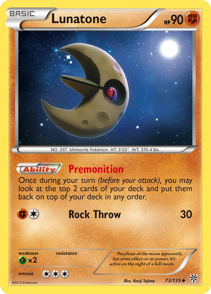 2013 Plasma Storm Lunatone Uncommon #073/135 Uncommon card image