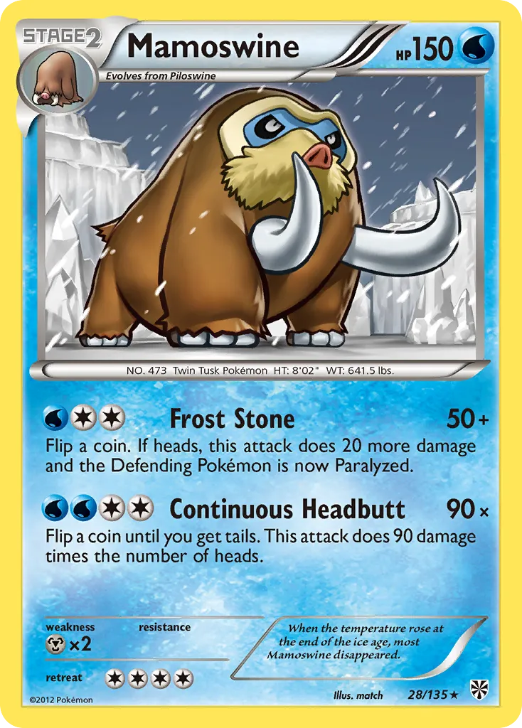 2013 Plasma Storm Mamoswine Rare #028/135 Rare card image