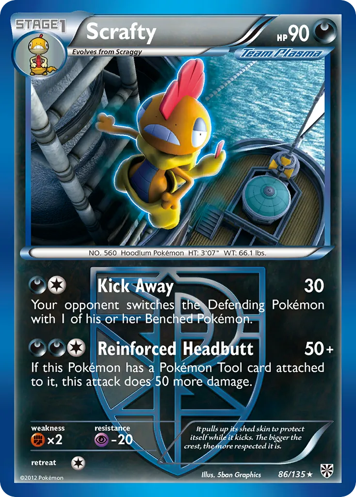 2013 Plasma Storm Scrafty Rare #086/135 Rare card image