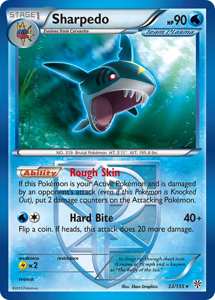 2013 Plasma Storm Sharpedo Rare #033/135 Rare card image