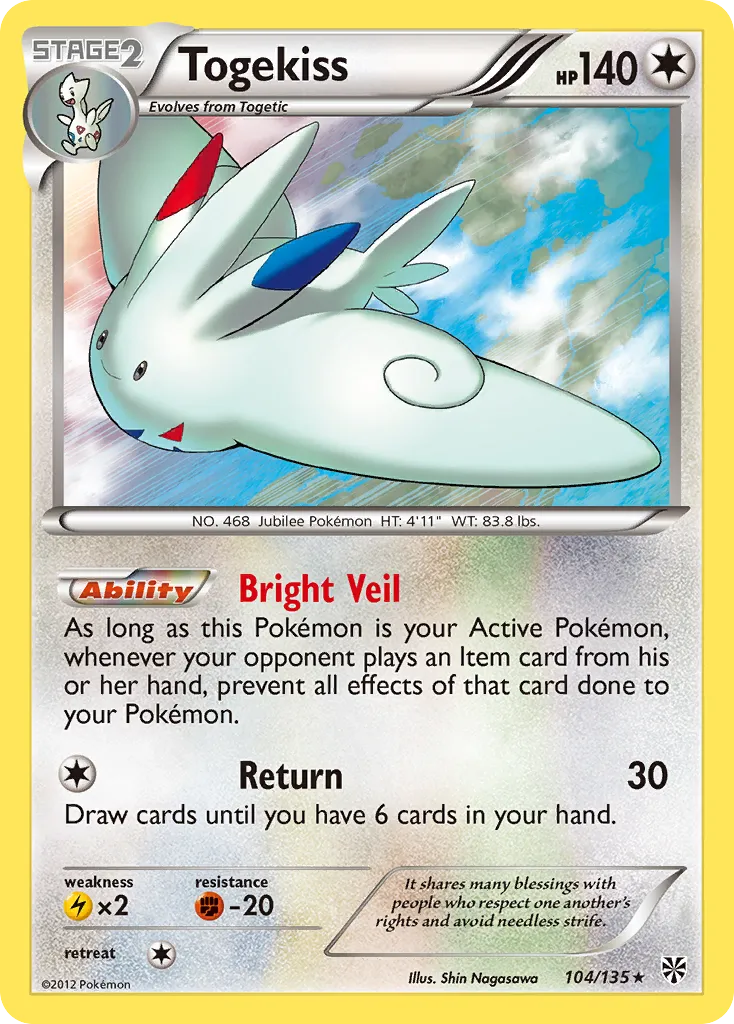 2013 Plasma Storm Togekiss #104/135 Rare Holo card image