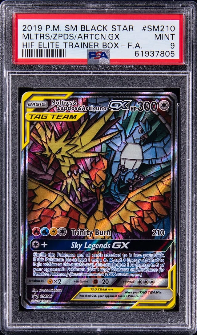 2013 Pokemon Sun & Moon Black Star HIF Elite Trainer Box Moltres/Zapados/Articuno GX #SM210 card image