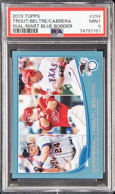 2013 Topps Adrian Beltre/Miguel Cabrera/Mike Trout Wal-Mart Blue Border #294 card image
