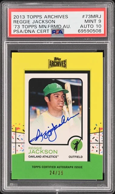 2013 Topps Archives Reggie Jackson 1973 Topps Mini Framed Autographs #73MRJ card image