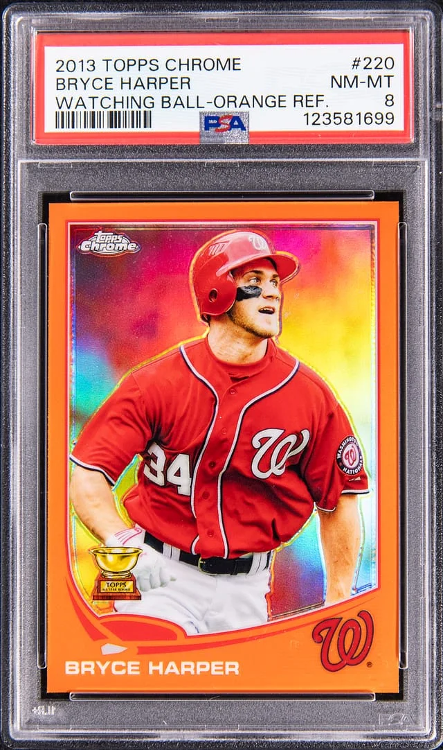 2013 Topps Chrome Bryce Harper Watching Ball-Orange Refractor #220 card image