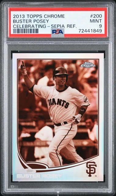 2013 Topps Chrome Buster Posey, Celebrating Sepia Refractor #200 card image