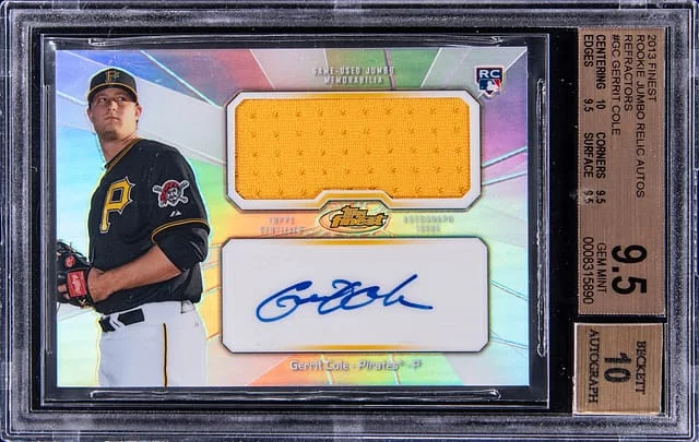 2013 Topps Finest Gerrit Cole Jumbo Relic Autograph Refractors #GC card image