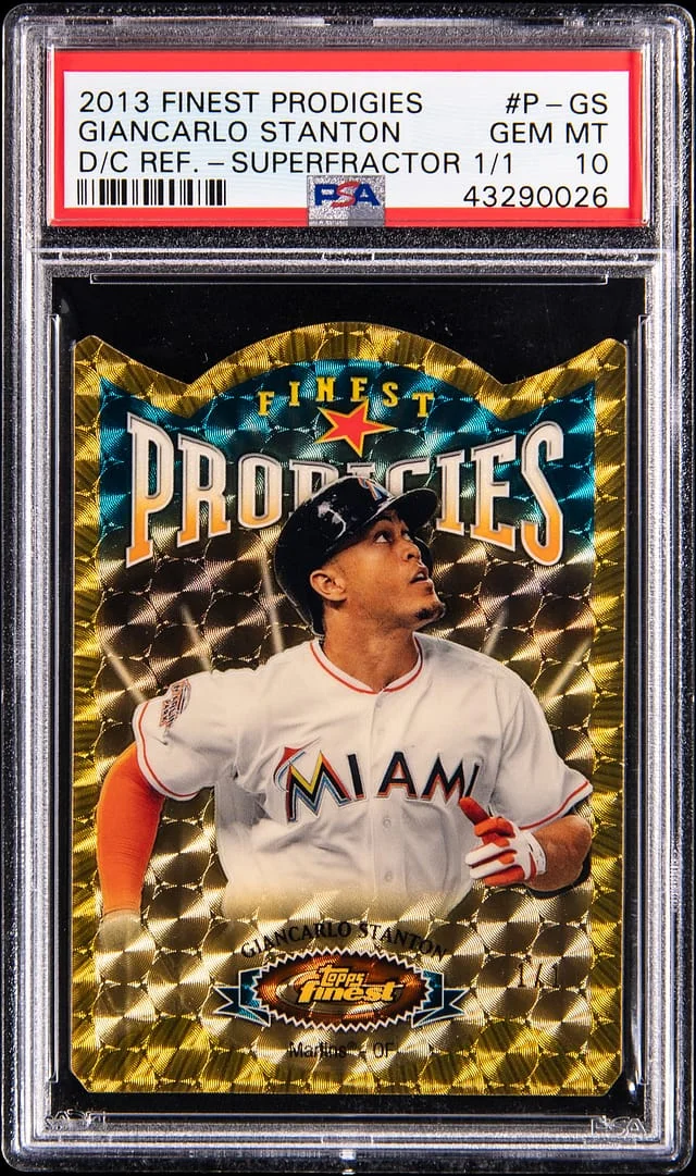 2013 Topps Finest Giancarlo Stanton Prodigies Die Cut Refractor SuperFractor #P-GS card image
