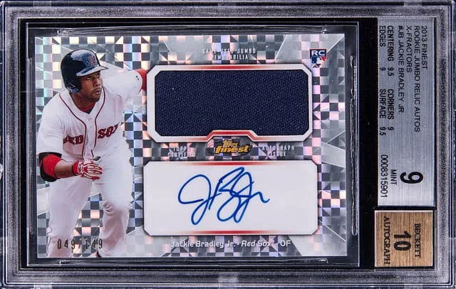 2013 Topps Finest Jackie Bradley Jr. Jumbo Relic Autographs X-Fractors #JB card image