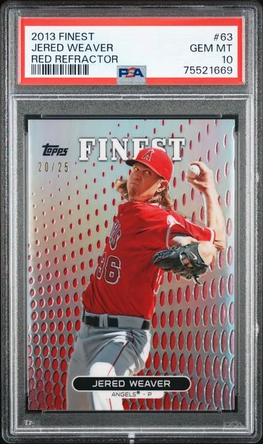 2013 Topps Finest Jered Weaver Red Refractor #63 card image