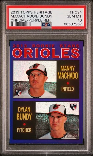 2013 Topps Heritage Chrome Dylan Bundy/Manny Machado Purple Refractor #HC94 card image