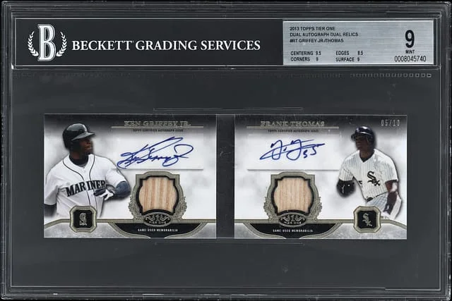2013 Topps Ken Griffey Jr./Frank Thomas Tier One Dual Autographs Dual Relics #TODAR-RT card image