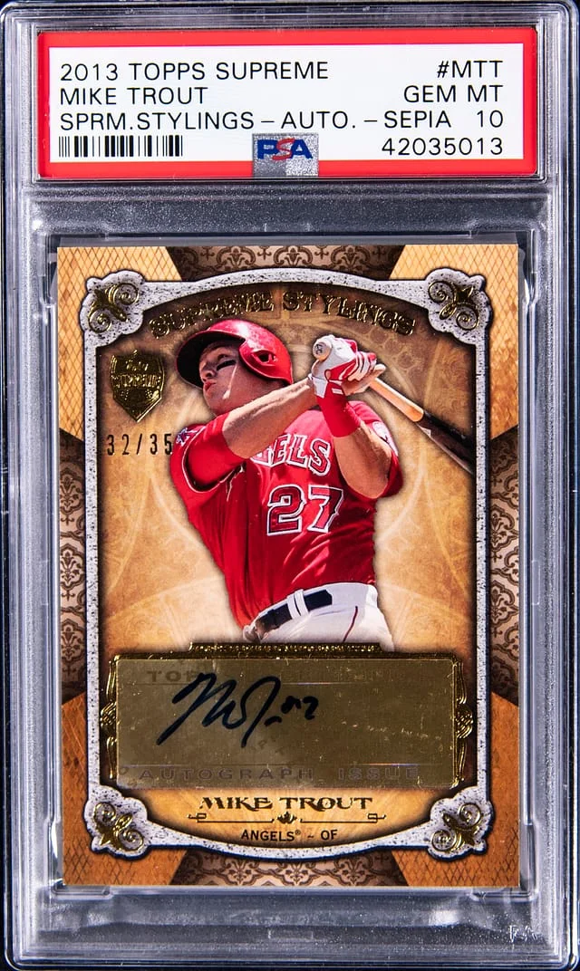 2013 Topps Mike Trout Supreme Supreme Stylings - Autograph - Sepia #MTT card image