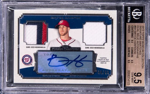 2013 Topps Museum Collection Bryce Harper Signature Swatch Dual Relic Auto #BH card image