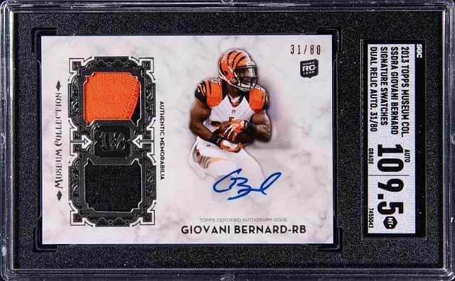 2013 Topps Museum Collection Giovani Bernard Signature Swatches Dual Relic Autograph #SSDRA card image