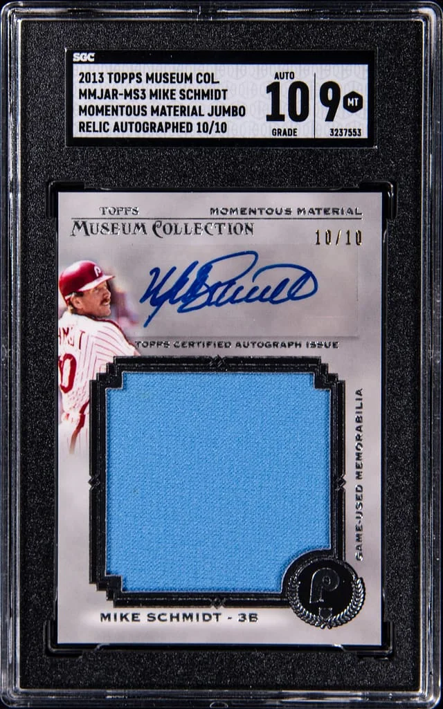 2013 Topps Museum Collection Mike Schmidt Momentous Material Jumbo Relic Autographed #MMJAR-MS3 card image