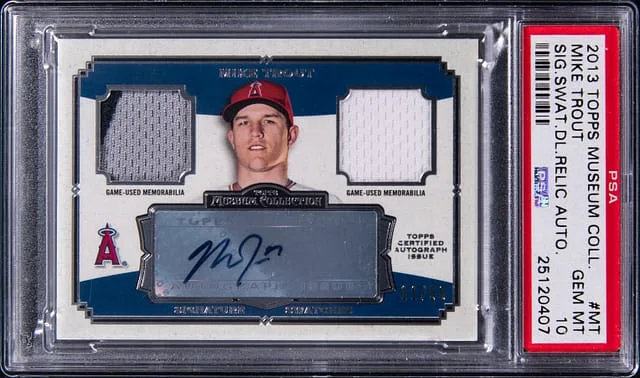 2013 Topps Museum Collection Mike Trout Signature Swatches Dual Relic Autograph #SSADR-MT card image