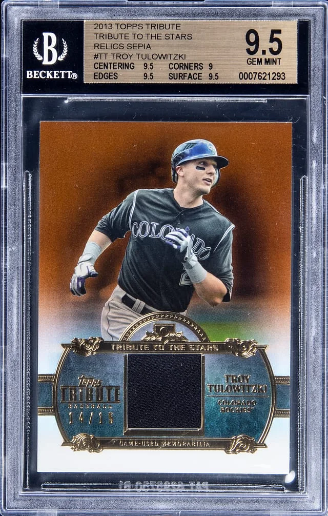 2013 Topps Tribute Troy Tulowitzki To The Stars Relics Orange #TTSR-TT card image
