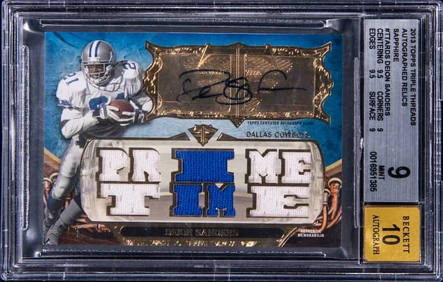 2013 Topps Triple Threads Deion Sanders Autographed Relics Sapphire #TTARDS card image