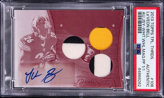 2013 Topps Triple Threads LeVeon Bell Autograph Jersey White Whale Printing Plate 1/1 #106 card image