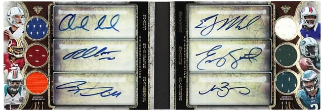 2013 Topps Triple Threads Luck/Griffin III/Tannehill/Manuel/Smith/Barkley Multi-Signed Multi-Relic Autograph Relic Double Combos #TTARDC-LGTMSB card image