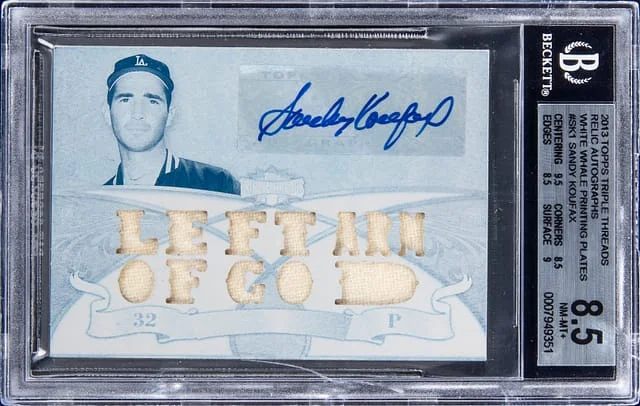 2013 Topps Triple Threads Sandy Koufax Relic Autograph White Wale Printing Plates #TTAR-SK1 card image