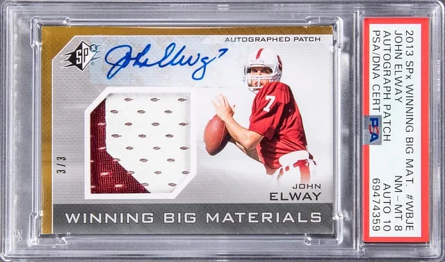 2013 UD SPX Winning Big Materials Autograph Patch John Elway #WB-JE card image