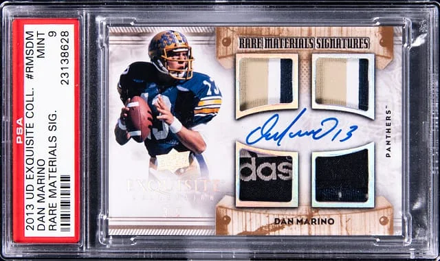 2013 Upper Deck Exquisite Collection Dan Marino Rare Materials Signature #RMS-DM card image