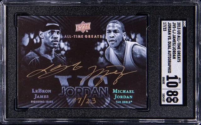 2013 Upper Deck LeBron James/Michael Jordan All-Time Greats Jordan Vs. Dual Autograph #JVS-LJ card image