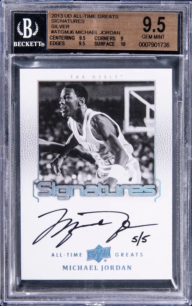 2013 Upper Deck Michael Jordan All-Time Greats Signatures Silver #ATG-MJG card image