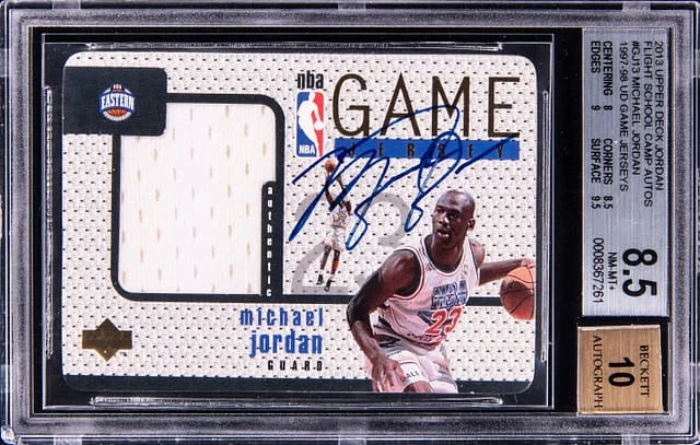 2013 Upper Deck Michael Jordan Jordan Flight School Camp Autographs '97-98 Upper Deck Game Jerseys #GJ13 card image