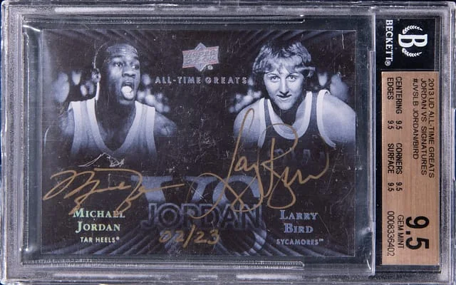 2013 Upper Deck Michael Jordan/Larry Bird All-Time Greats Jordan vs. Signatures #JVS-LB card image