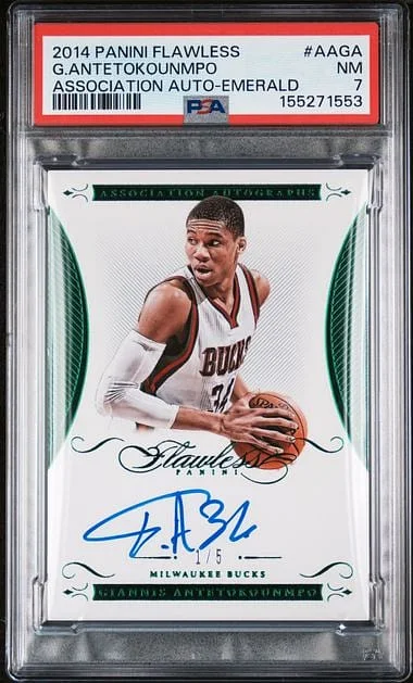 2014-15 Panini Flawless Giannis Antetokounmpo Association Autographs Emerald #AA-GA card image