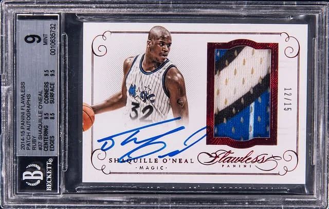 2014-15 Panini Flawless Shaquille O'Neal Patch Autographs Ruby #PA-SO card image