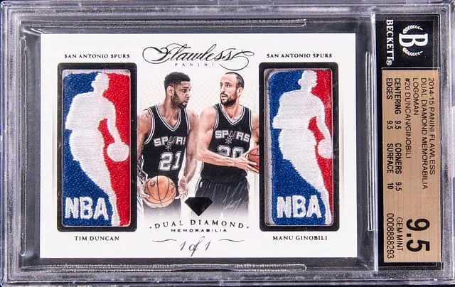 2014-15 Panini Flawless Tim Duncan/Manu Ginobili Dual Diamond Memorabilia Logoman #DD-SAS card image