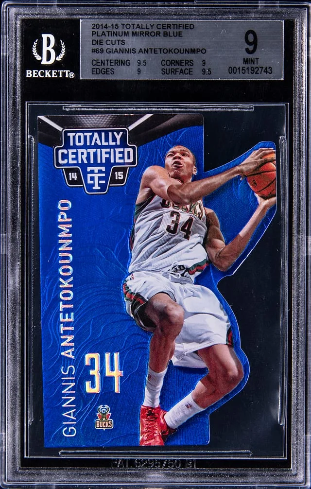 2014-15 Panini Giannis Antetokounmpo Totally Certified Platinum Mirror Blue Die Cuts #69 card image