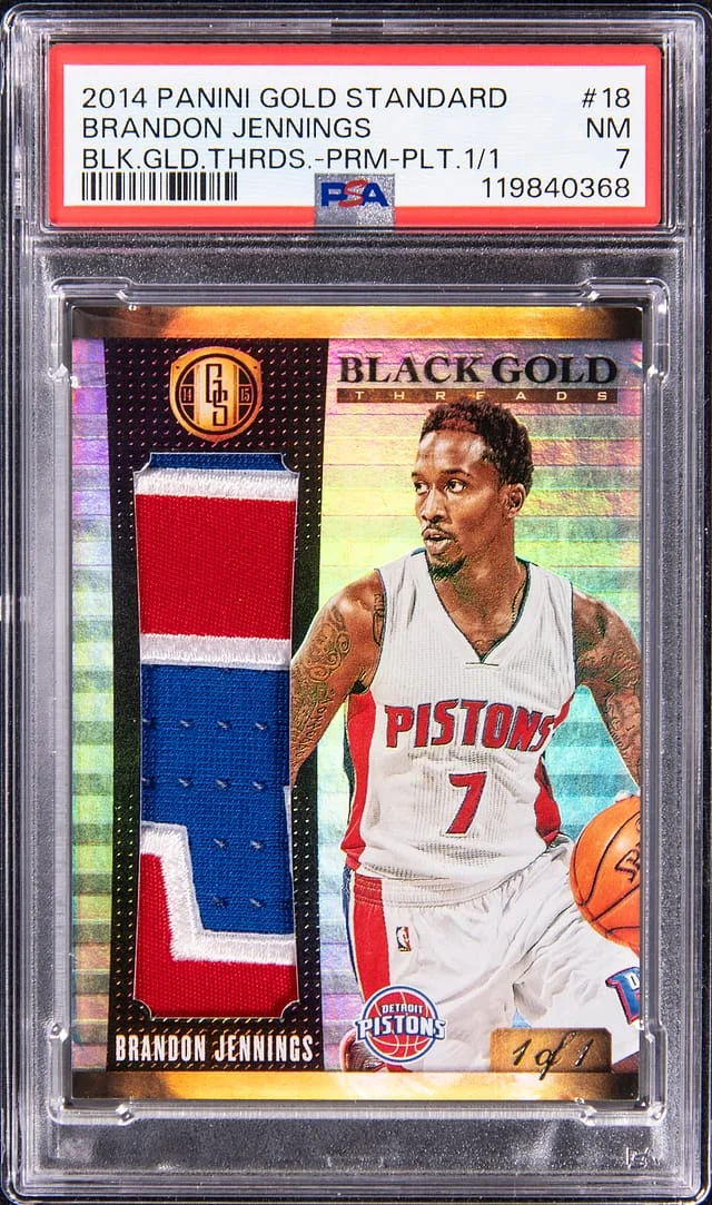 2014-15 Panini Gold Standard Brandon Jennings Black Gold Threads Prime Platinum #18 card image