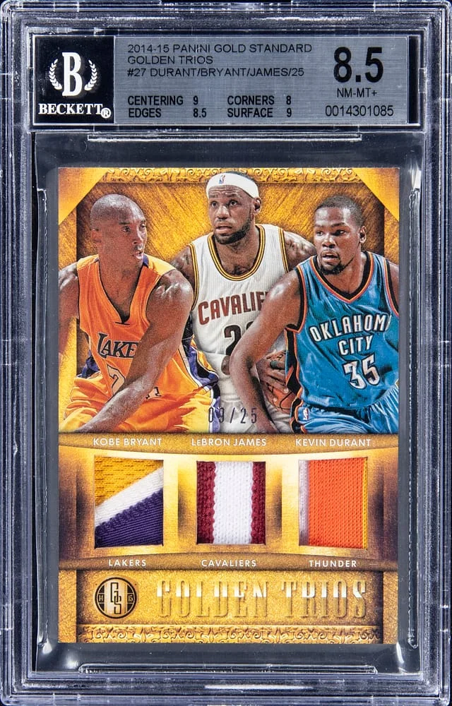 2014-15 Panini Gold Standard Kobe Bryant/LeBron James/Kevin Durant Golden Trios #27 card image